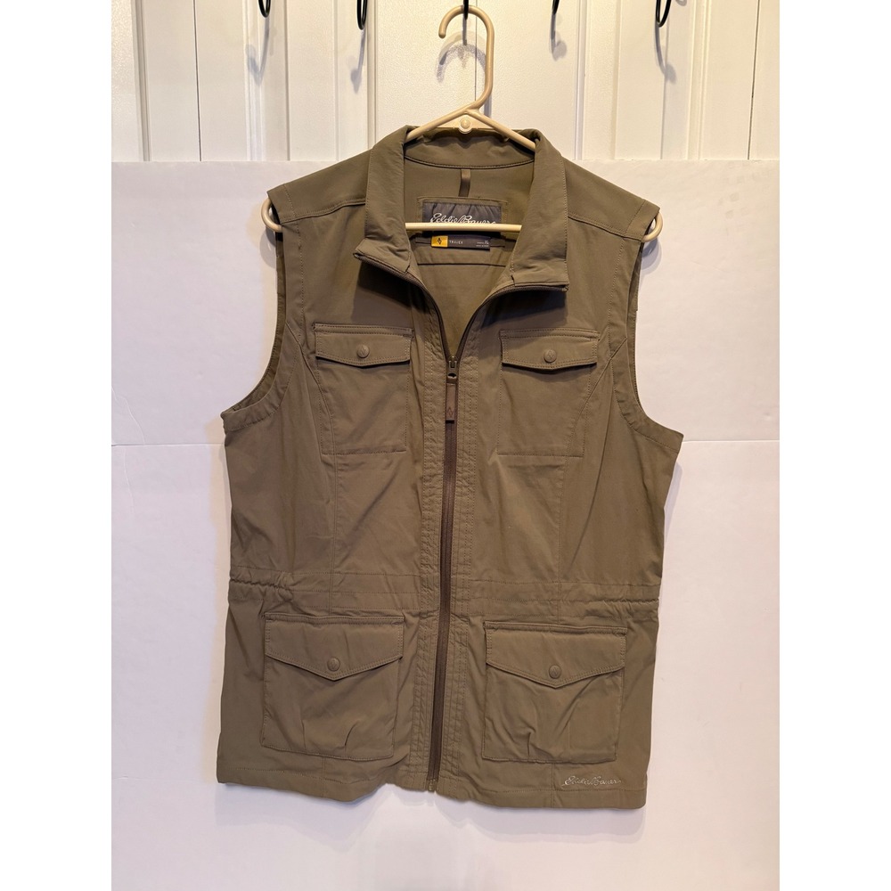 Eddie Bauer Travex Womens XL Utility Vest Tan Full Zip Cargo Pockets